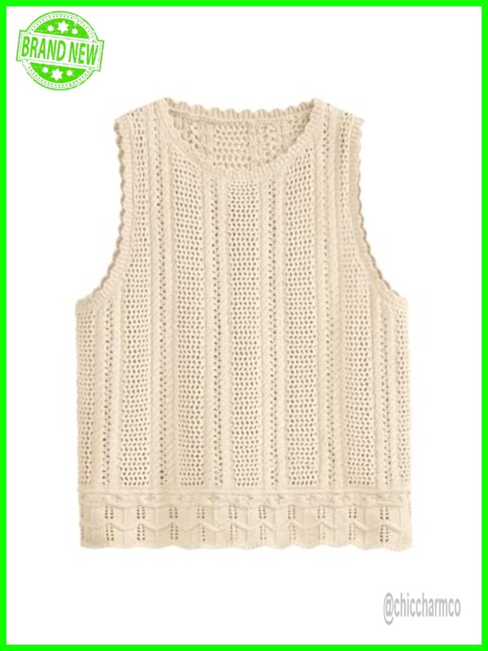 Crochet Knit Sleeveless Sweater Tank Top Loose Fit Beach Coverup